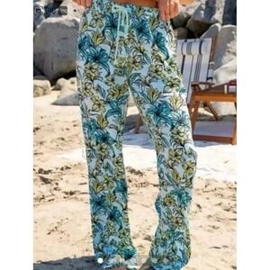 Beach Riot Floral Lounge Pants XL Aqua Blue Yellow Tropical Lily Drawstring Wide